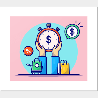 Discount And Sale Time Cartoon Vector Icon Illustration Posters and Art